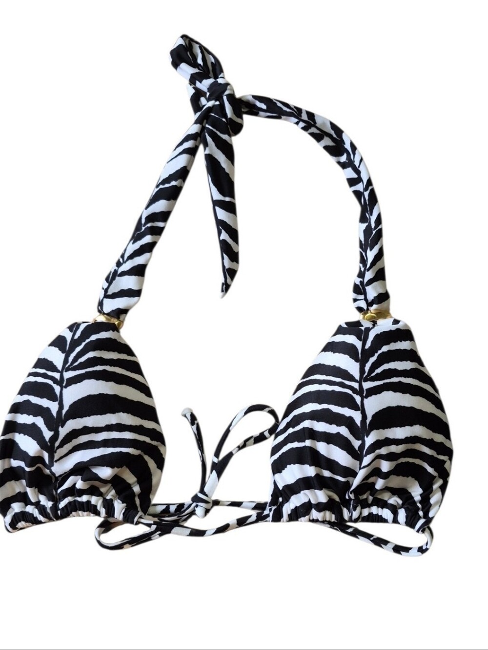 ViX Paula Hermanny Bia Zebra Halter Triangle Bikini Top Black White L NWT